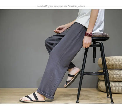 Linen Pants with Straight Cut, Elastic Waist