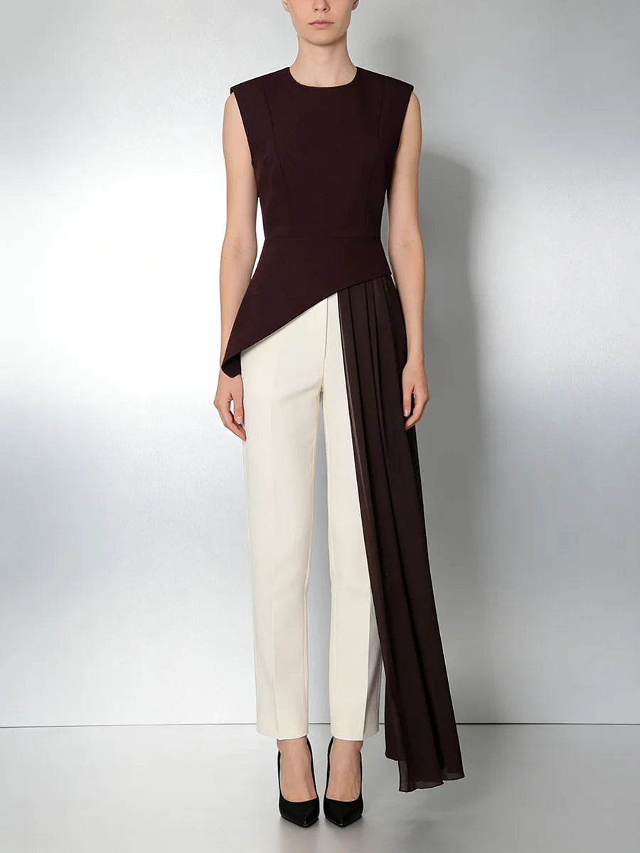 elegant high-waisted sleeveless round neck blouse