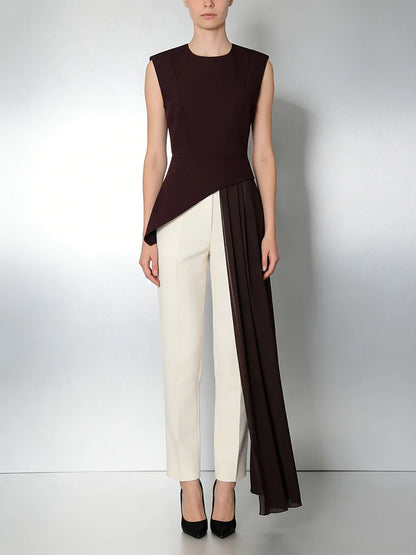 elegant high-waisted sleeveless round neck blouse