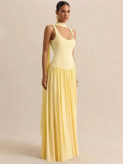 Sexy U-Neck Backless Shawl Long Dress