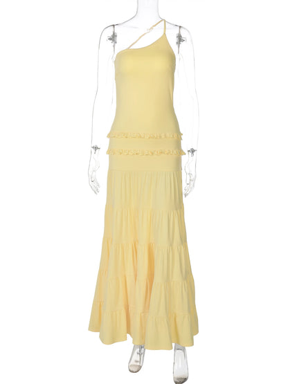 vestido espalda descubierta Sexy volantes elegante plisado Maxi