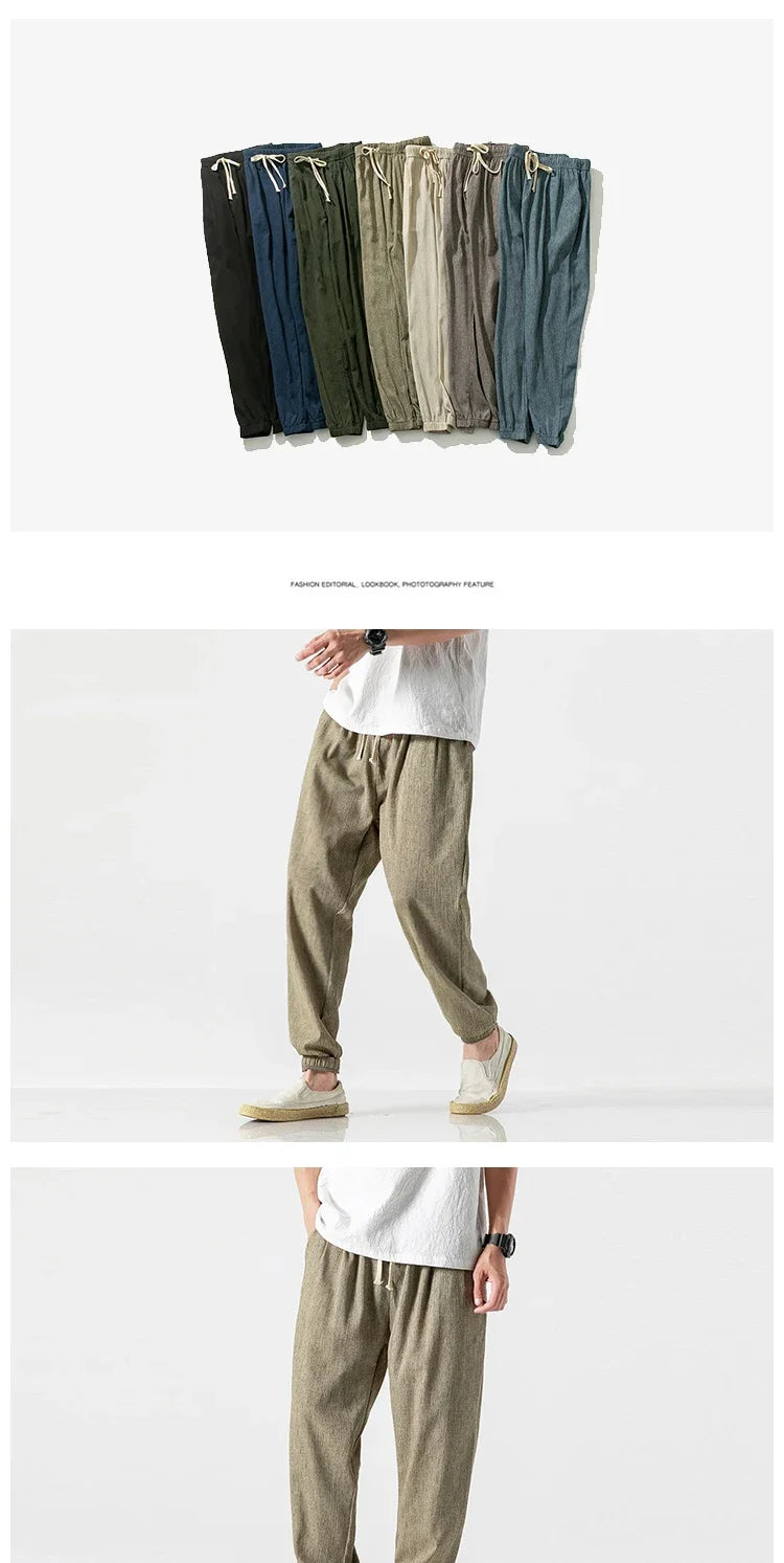 Pantalones Harem informales de lino y algodón