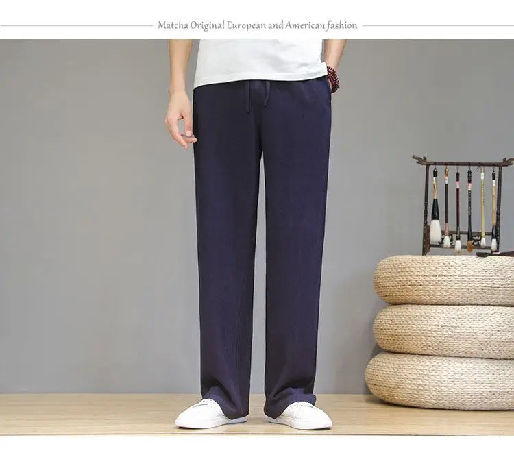 Linen Pants with Straight Cut, Elastic Waist