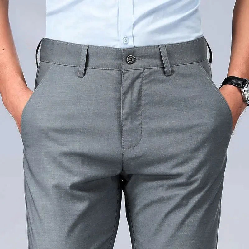 Pantalones de lino rectos, de sastrería Social, tela de negocios, antiarrugas