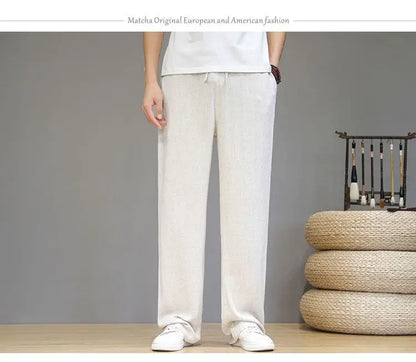 Linen Pants with Straight Cut, Elastic Waist