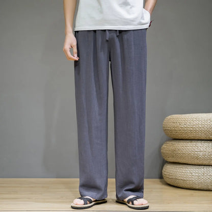 Linen Pants with Straight Cut, Elastic Waist