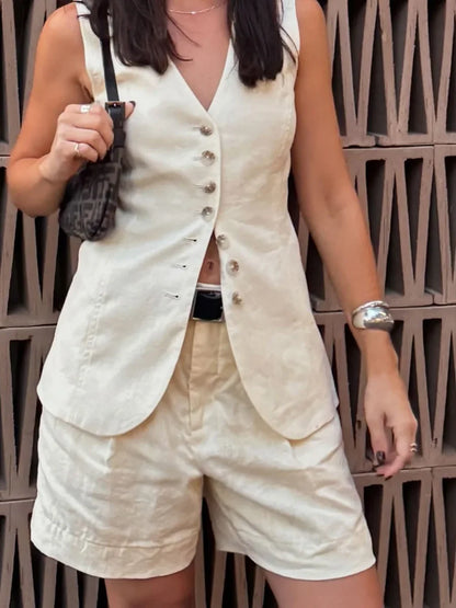 Smart casual linen shorts and waistcoat set