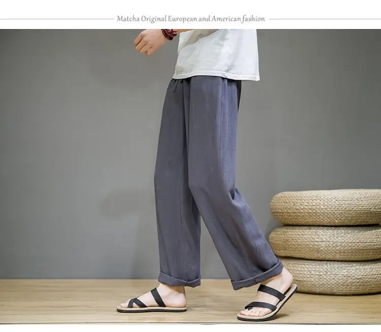 Linen Pants with Straight Cut, Elastic Waist