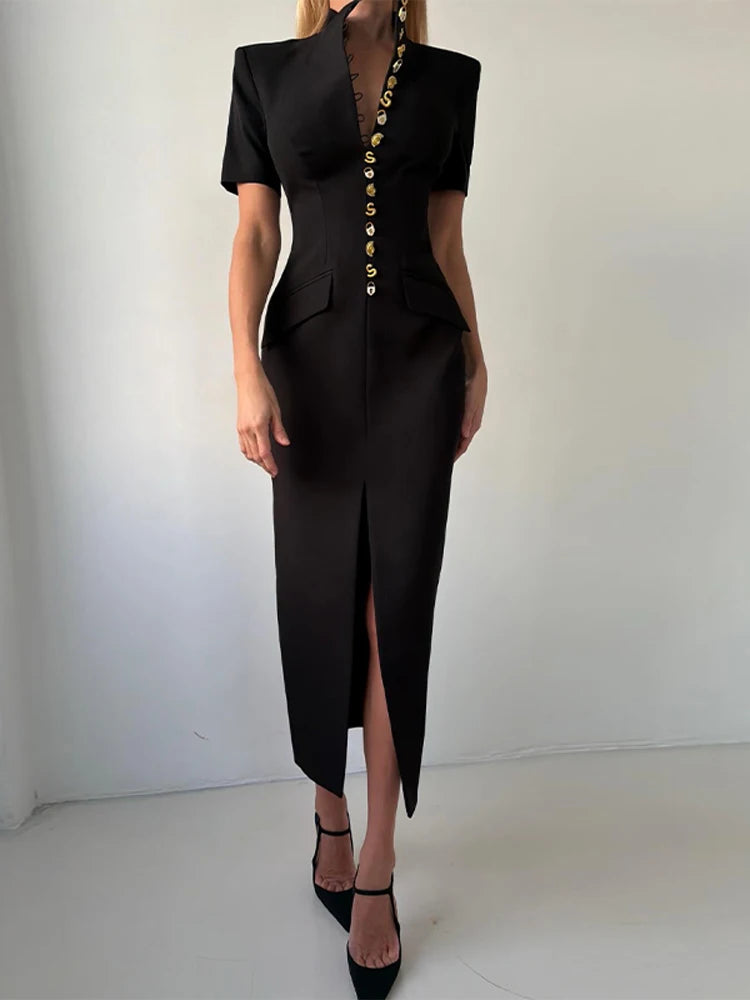 Vestido Midi Ajustado de Cuello Alto