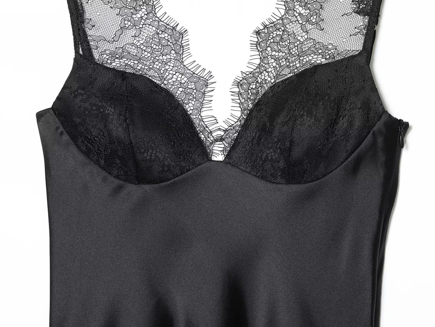 Satin lace cami with spaghetti straps