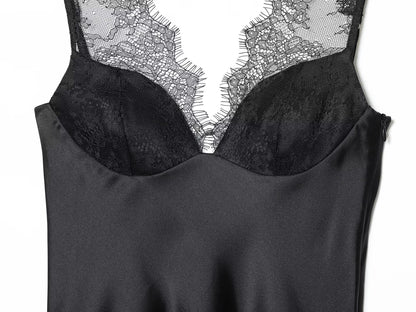 Satin lace cami with spaghetti straps