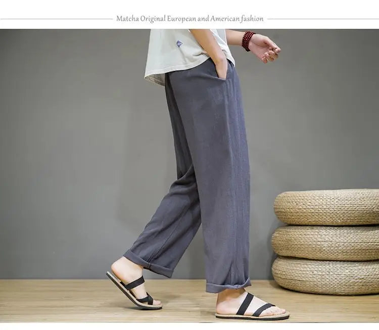 Linen Pants with Straight Cut, Elastic Waist