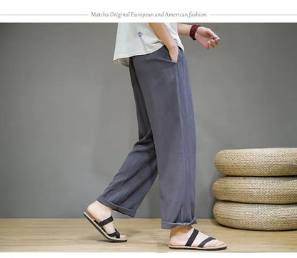 Linen Pants with Straight Cut, Elastic Waist