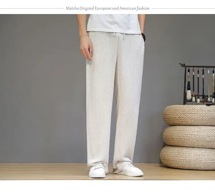 Linen Pants with Straight Cut, Elastic Waist